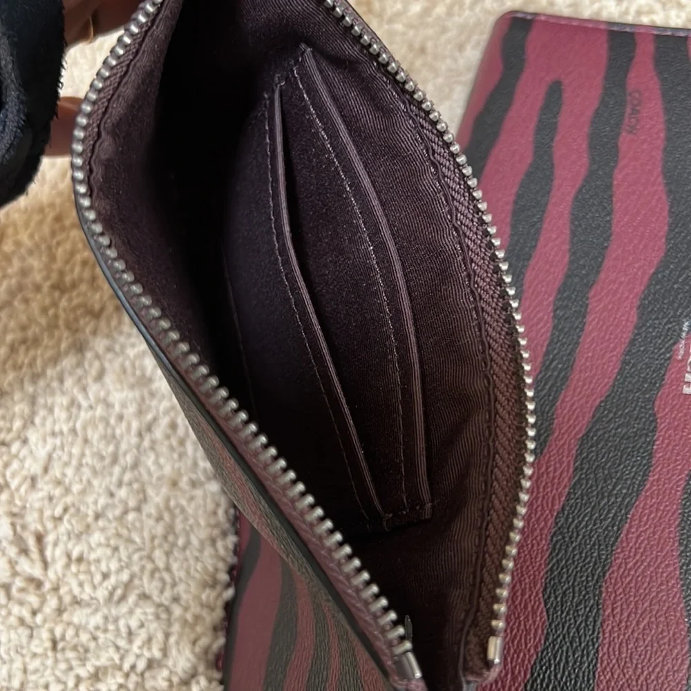 COACH tiger stripe reversible tote with pouch, wallet and wristlet set